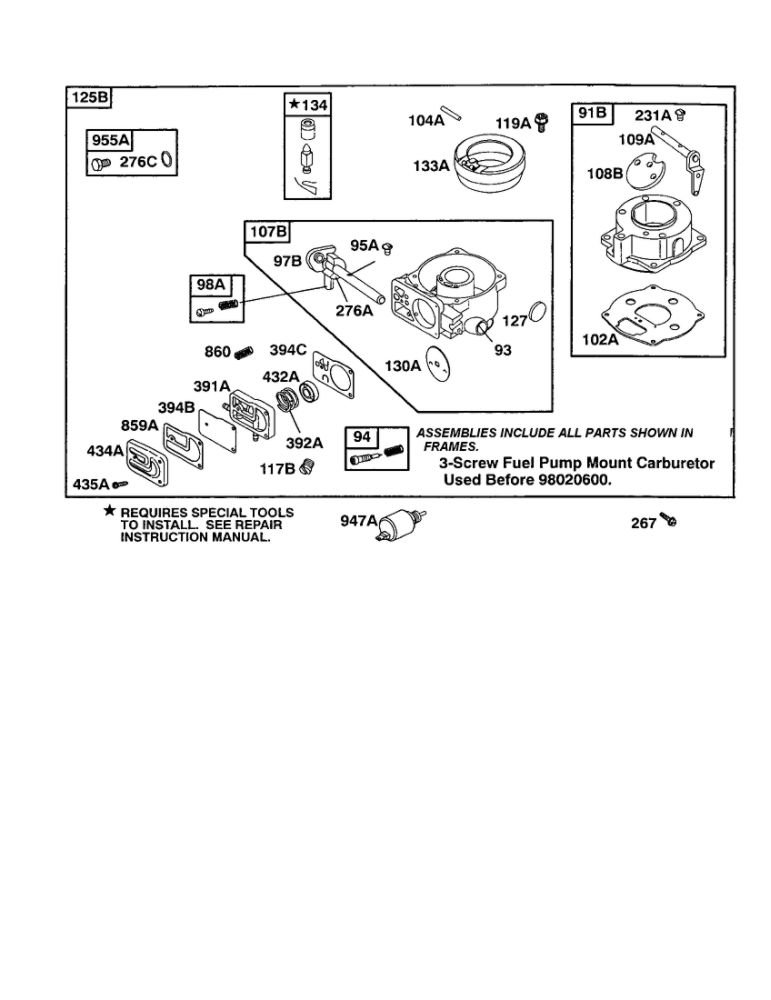 Carburetor 3 Diagram and Parts List for 422700-422799 2107- 2281- 2500 Briggs and Stratton Engine